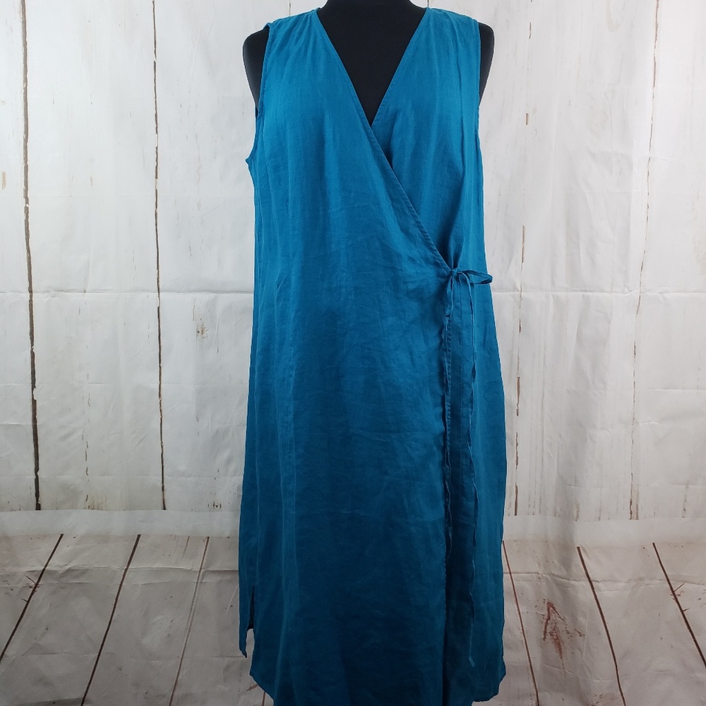 NWT Eileen Fisher Linen Wrap Tunic Top Sz L Blue
